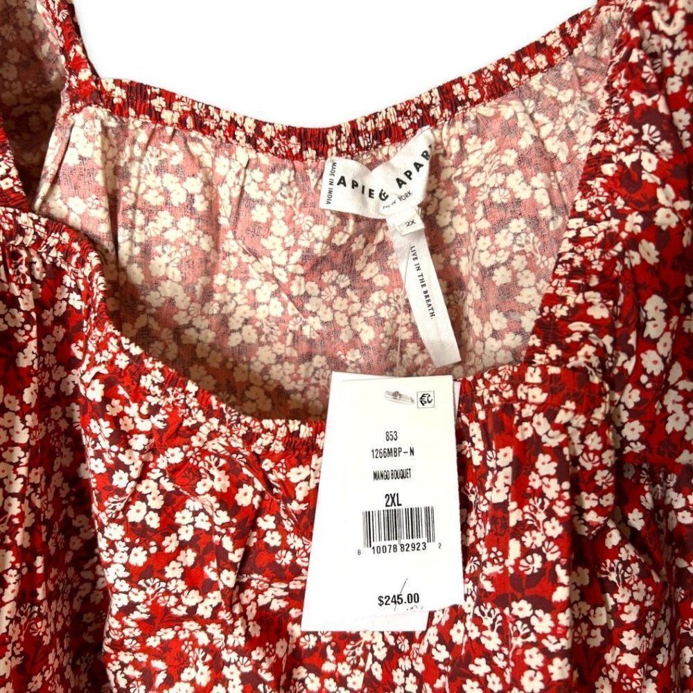 NEW Apiece Apart Floral Print Red Gali Shirred Top Size 2XL - Picture 8 of 9